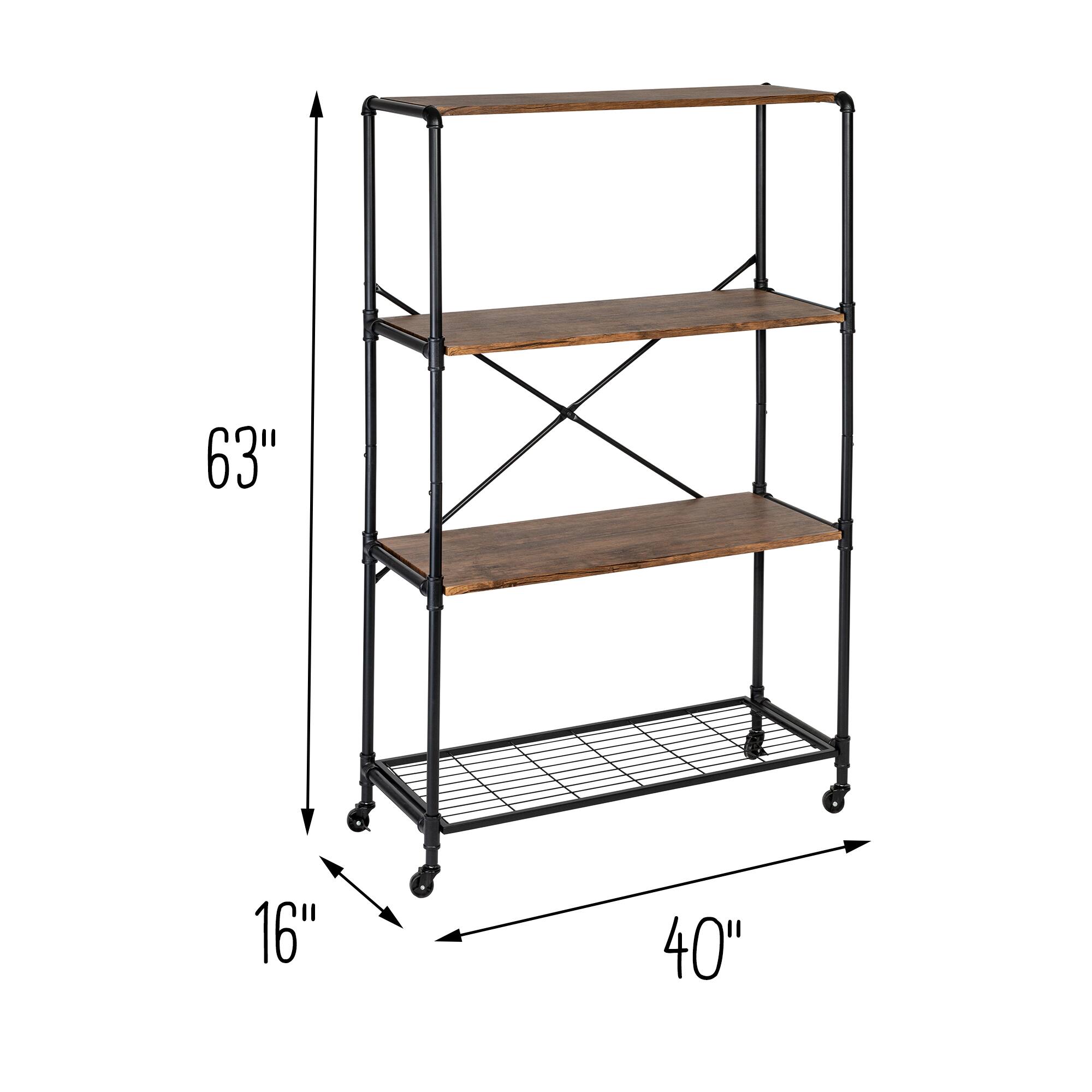Honey Can Do 4-Tier Industrial Rolling Bookshelf